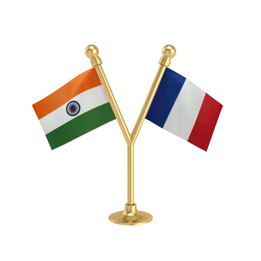 India & France Dual Car Dashboard Flag of 2in x 3in With A Plastic Base