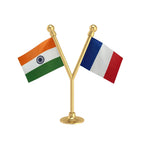 India & France Dual Car Dashboard Flag of 2in x 3in With A Plastic Base