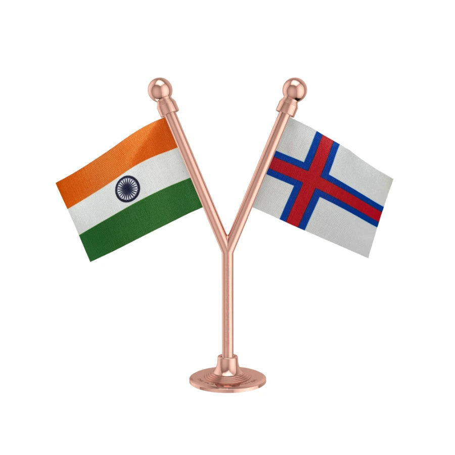 India & Faroe Islands Dual Car Dashboard Flag of 2in x 3in With A Plastic Base