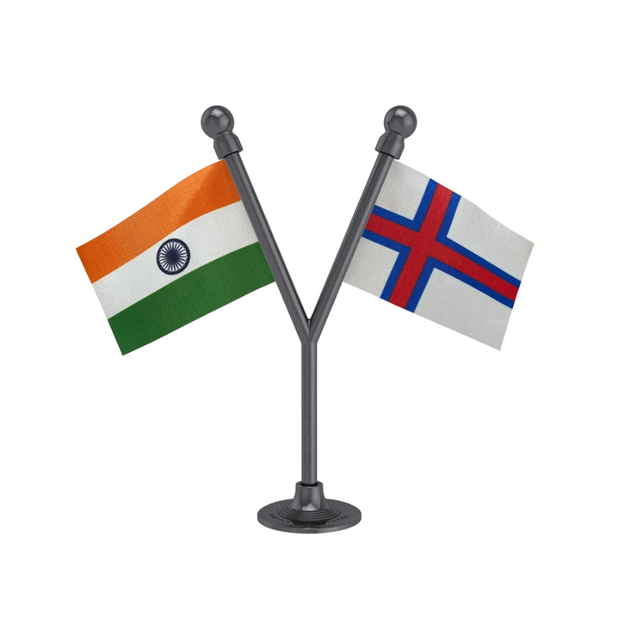 India & Faroe Islands Dual Car Dashboard Flag of 2in x 3in With A Plastic Base
