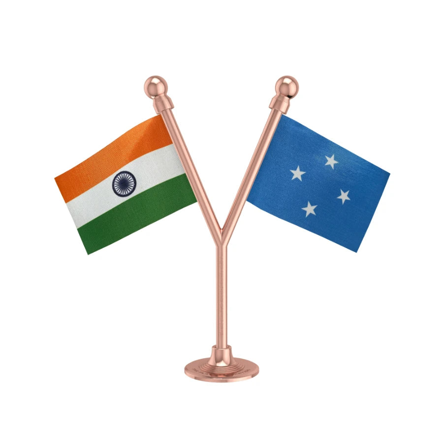 India &  Micronesia Dual Car Dashboard Flag of 2in x 3in With A Plastic Base