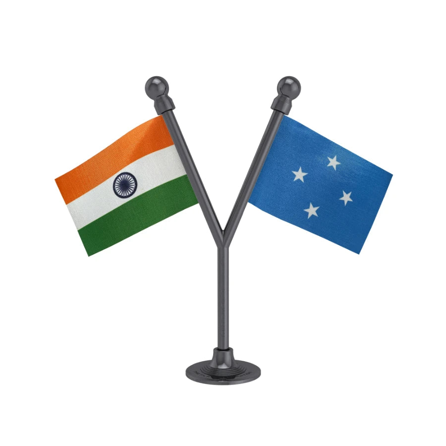 India &  Micronesia Dual Car Dashboard Flag of 2in x 3in With A Plastic Base