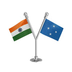India &  Micronesia Dual Car Dashboard Flag of 2in x 3in With A Plastic Base