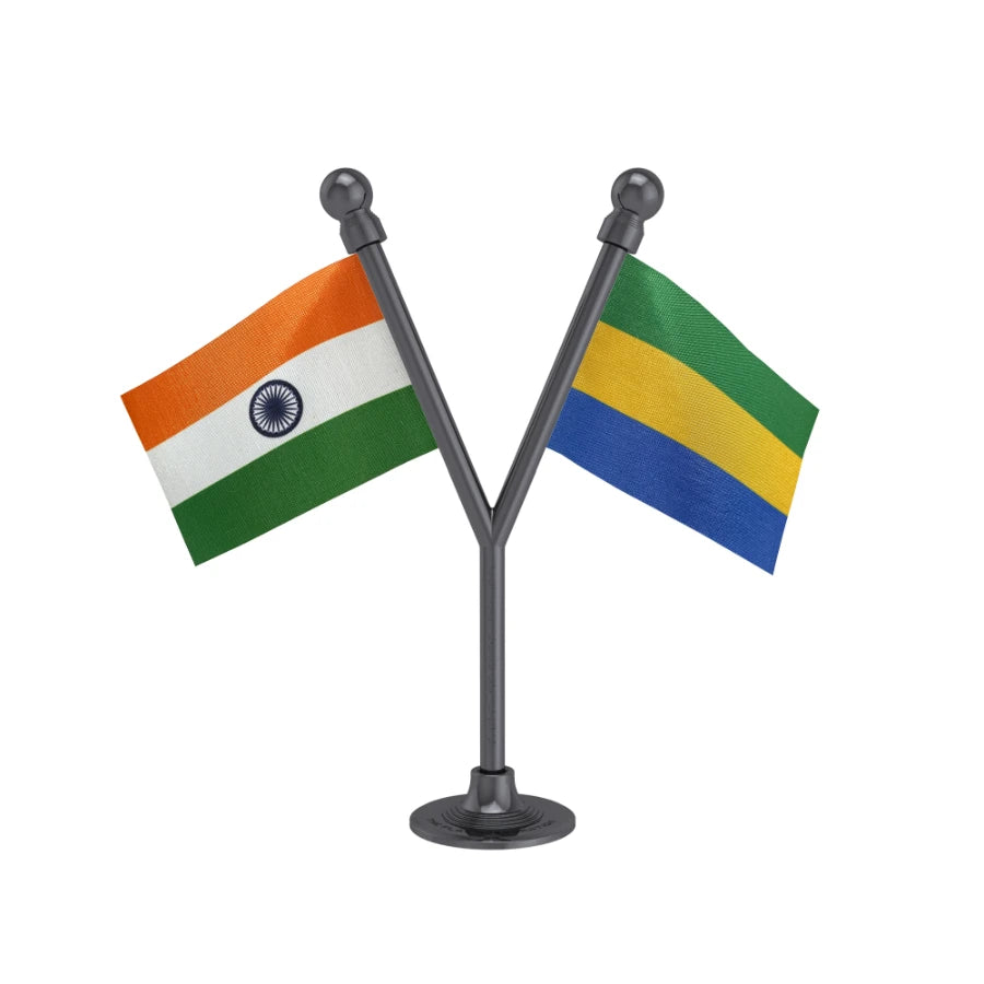 India & Gabon Dual Car Dashboard Flag of 2in x 3in With A Plastic Base