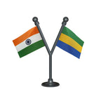 India & Gabon Dual Car Dashboard Flag of 2in x 3in With A Plastic Base