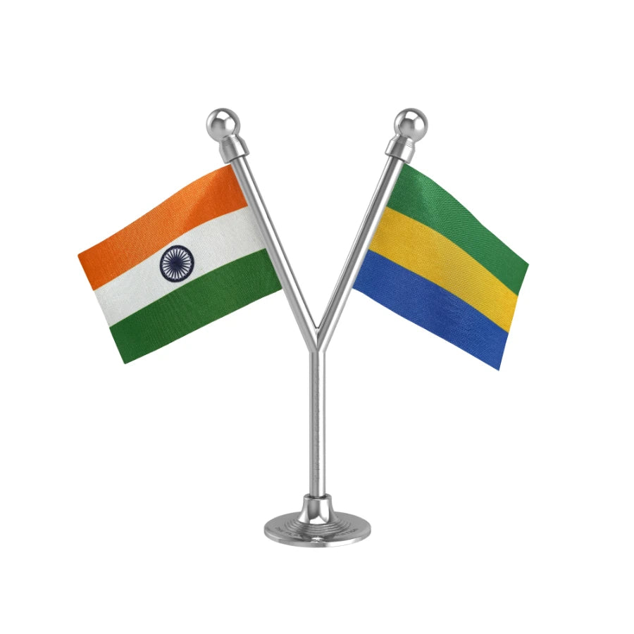 India & Gabon Dual Car Dashboard Flag of 2in x 3in With A Plastic Base