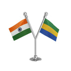 India & Gabon Dual Car Dashboard Flag of 2in x 3in With A Plastic Base