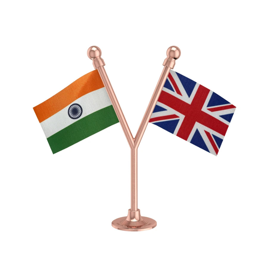 India & United Kingdom (UK) Dual Car Dashboard Flag of 2in x 3in With A Plastic Base