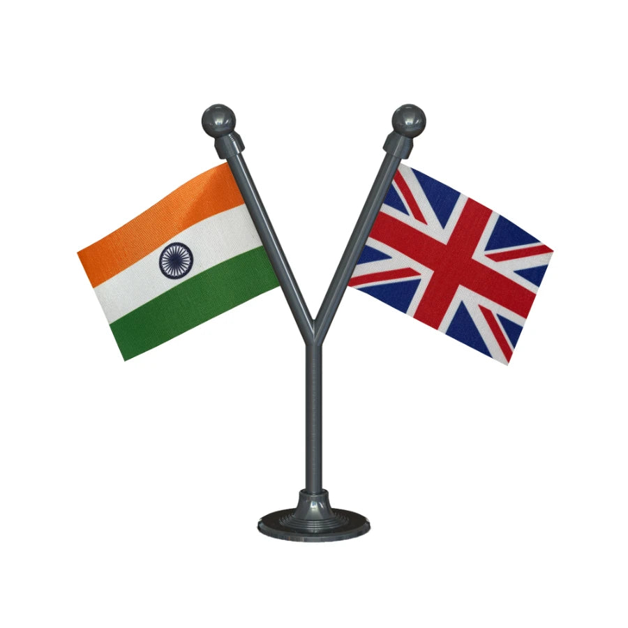 India & United Kingdom (UK) Dual Car Dashboard Flag of 2in x 3in With A Plastic Base