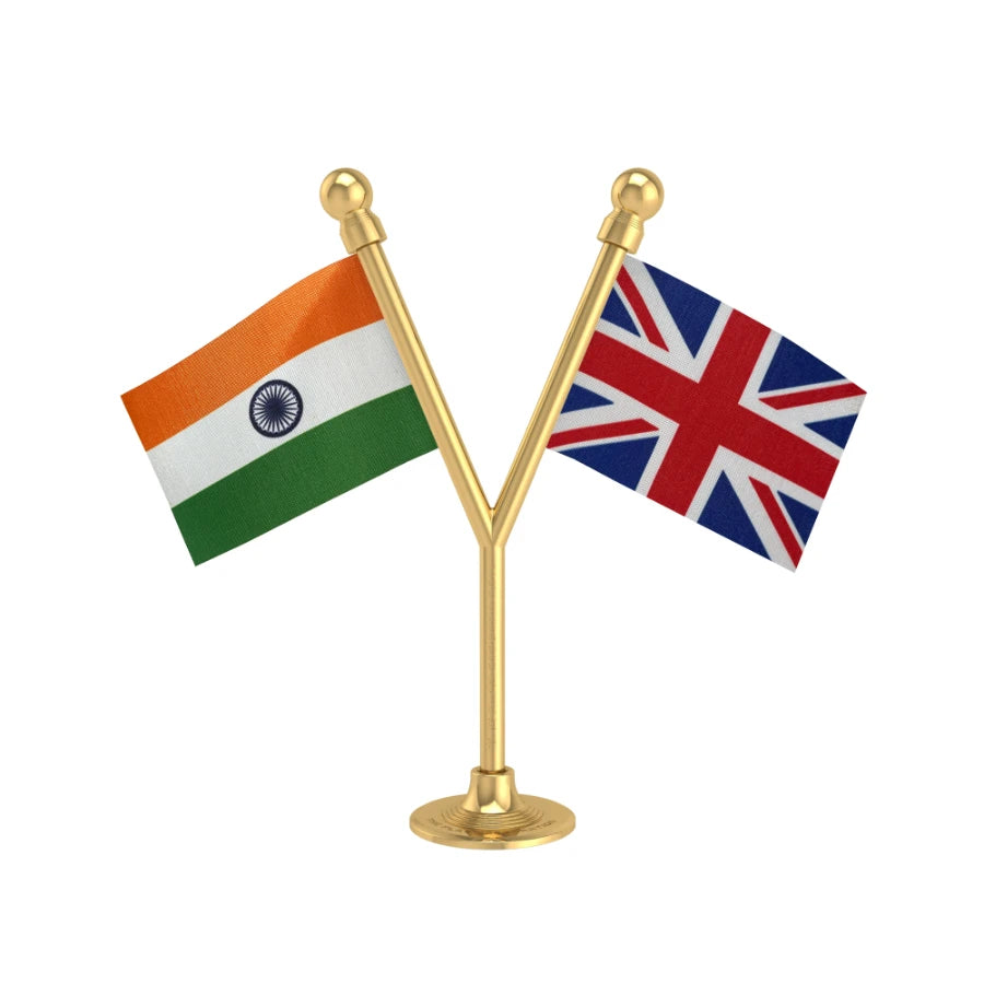 India & United Kingdom (UK) Dual Car Dashboard Flag of 2in x 3in With A Plastic Base