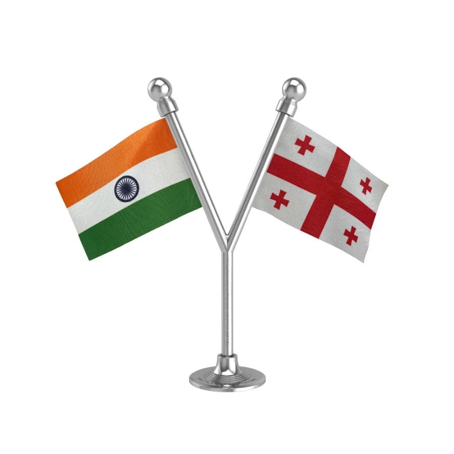 India & Georgia Dual Car Dashboard Flag of 2in x 3in With A Plastic Base