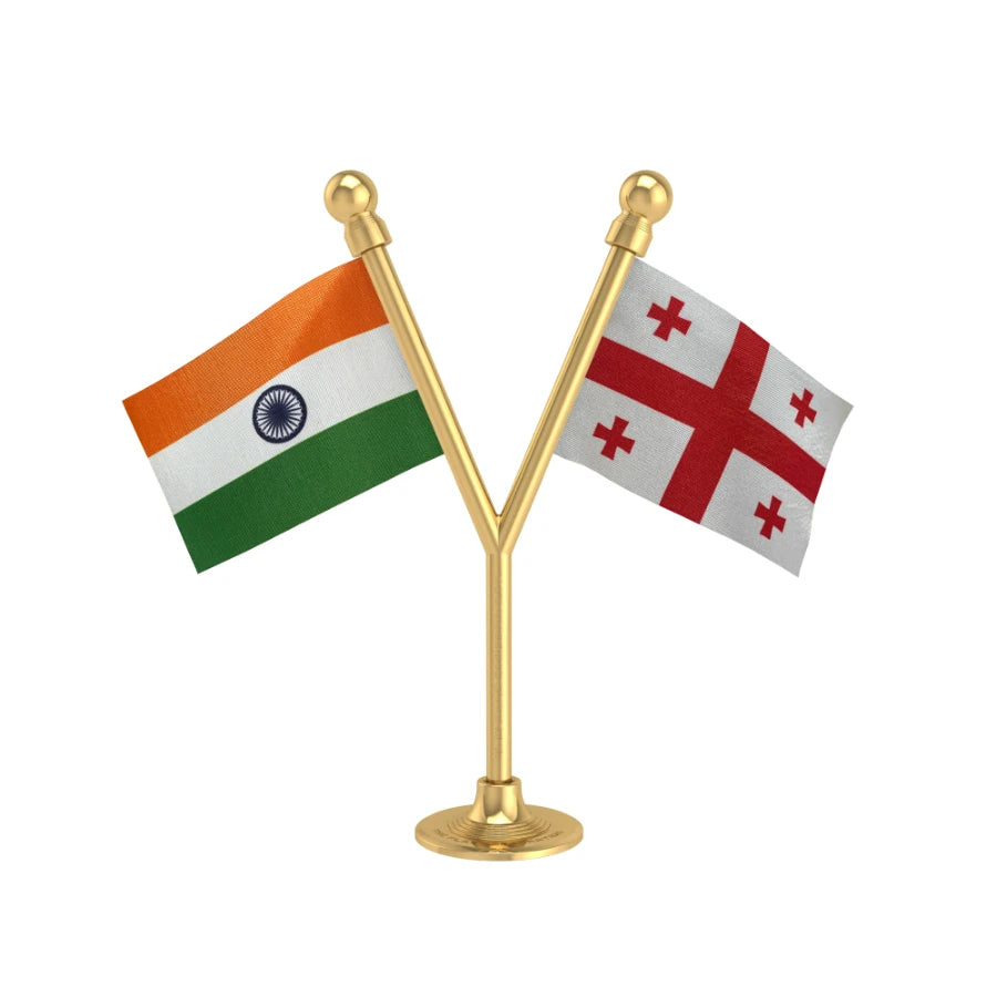 India & Georgia Dual Car Dashboard Flag of 2in x 3in With A Plastic Base