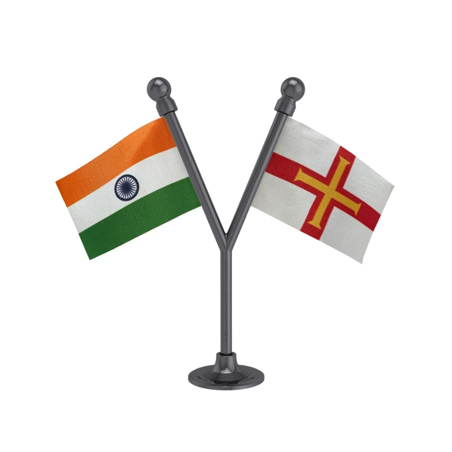 India & Guernsey Dual Car Dashboard Flag of 2in x 3in With A Plastic Base