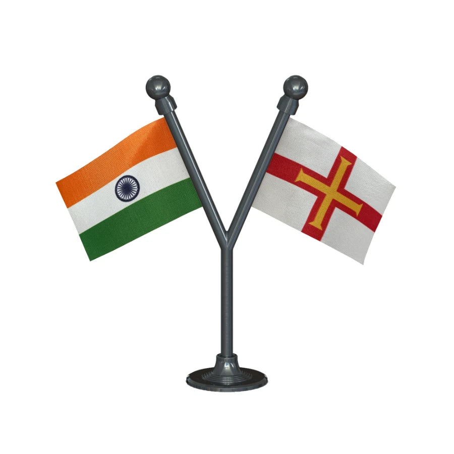 India & Guernsey Dual Car Dashboard Flag of 2in x 3in With A Plastic Base