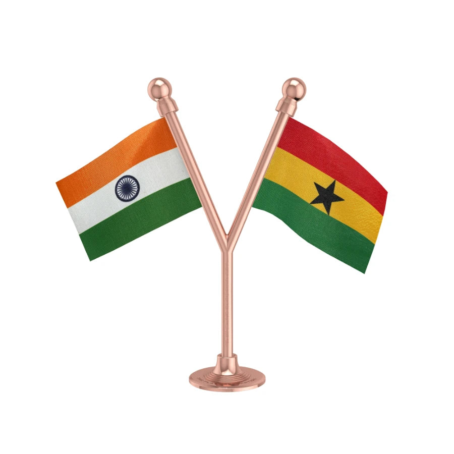 India & Ghana Dual Car Dashboard Flag of 2in x 3in With A Plastic Base