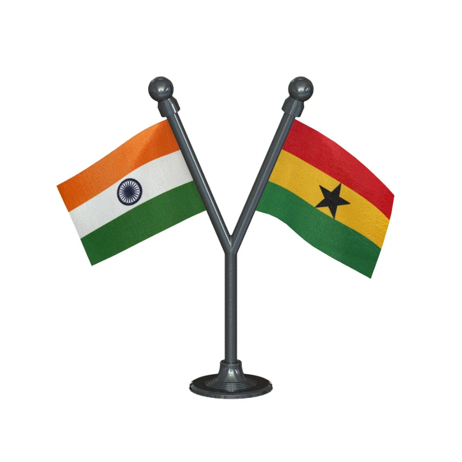 India & Ghana Dual Car Dashboard Flag of 2in x 3in With A Plastic Base