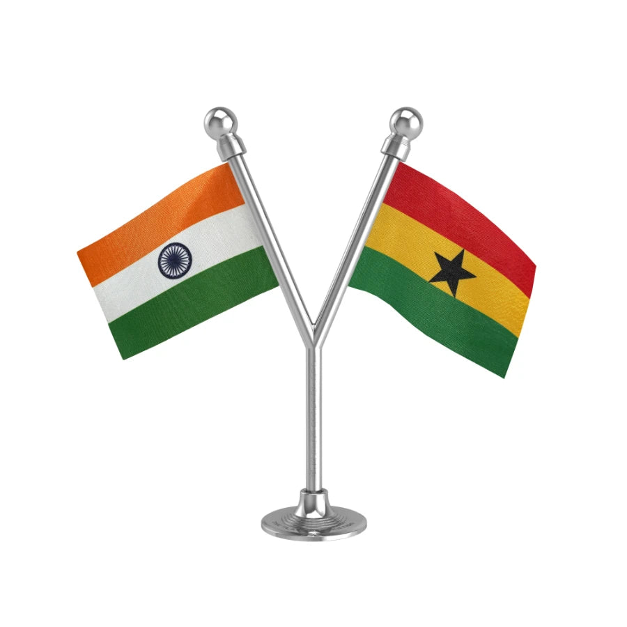 India & Ghana Dual Car Dashboard Flag of 2in x 3in With A Plastic Base