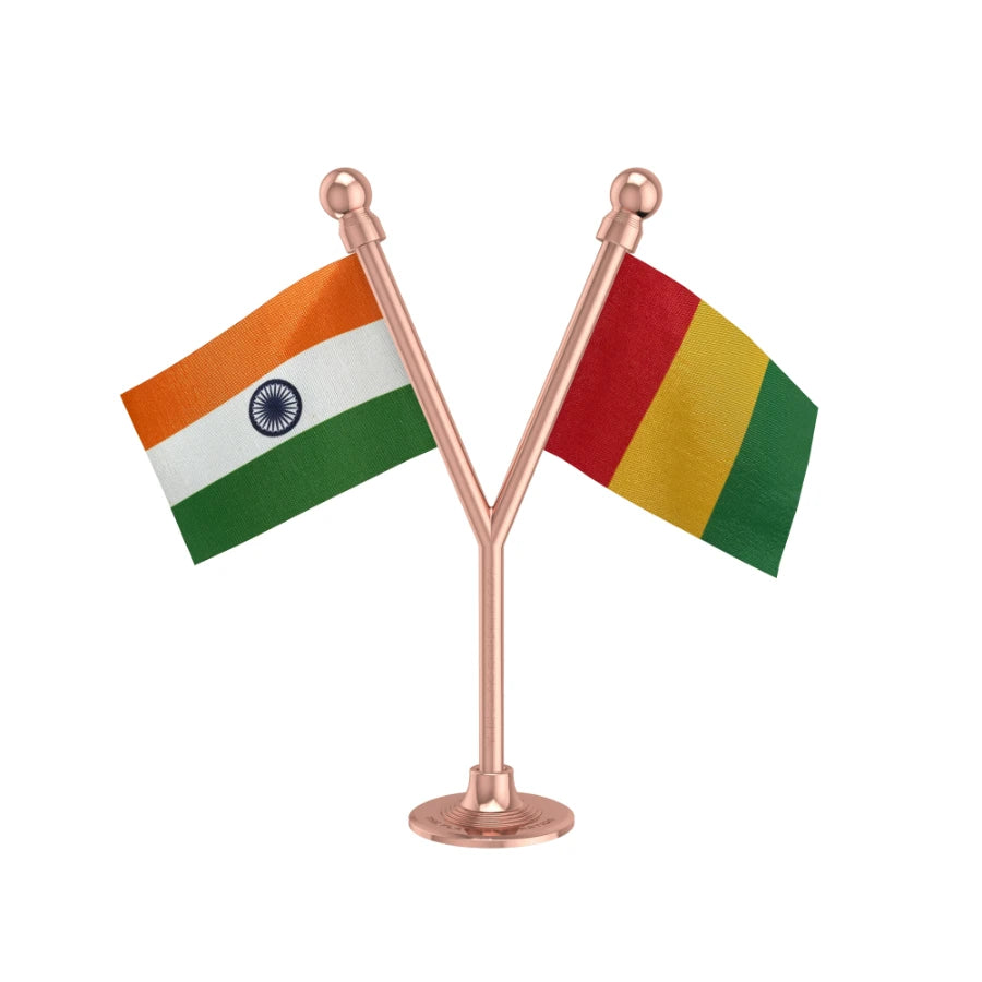 India & Guadeloupe Dual Car Dashboard Flag of 2in x 3in With A Plastic Base