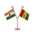 India & Guadeloupe Dual Car Dashboard Flag of 2in x 3in With A Plastic Base