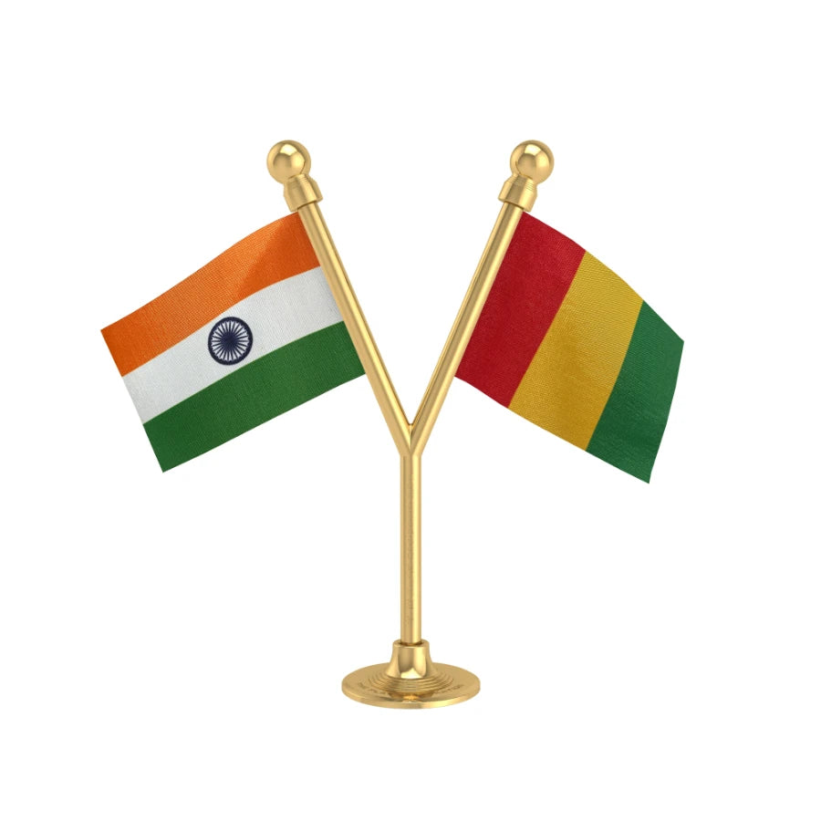 India & Guadeloupe Dual Car Dashboard Flag of 2in x 3in With A Plastic Base