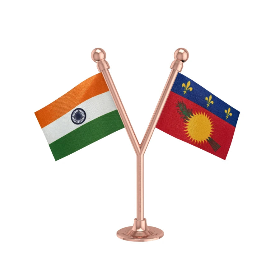 India & Guadeloupe Dual Car Dashboard Flag of 2in x 3in With A Plastic Base