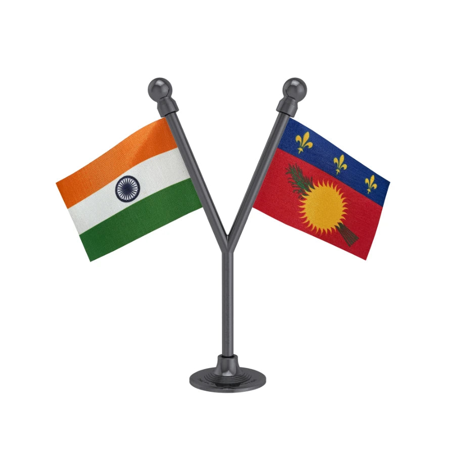 India & Guadeloupe Dual Car Dashboard Flag of 2in x 3in With A Plastic Base