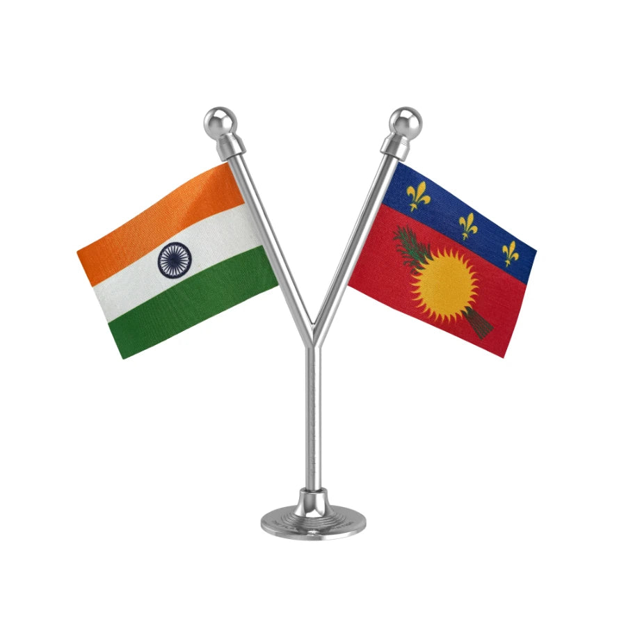 India & Guadeloupe Dual Car Dashboard Flag of 2in x 3in With A Plastic Base