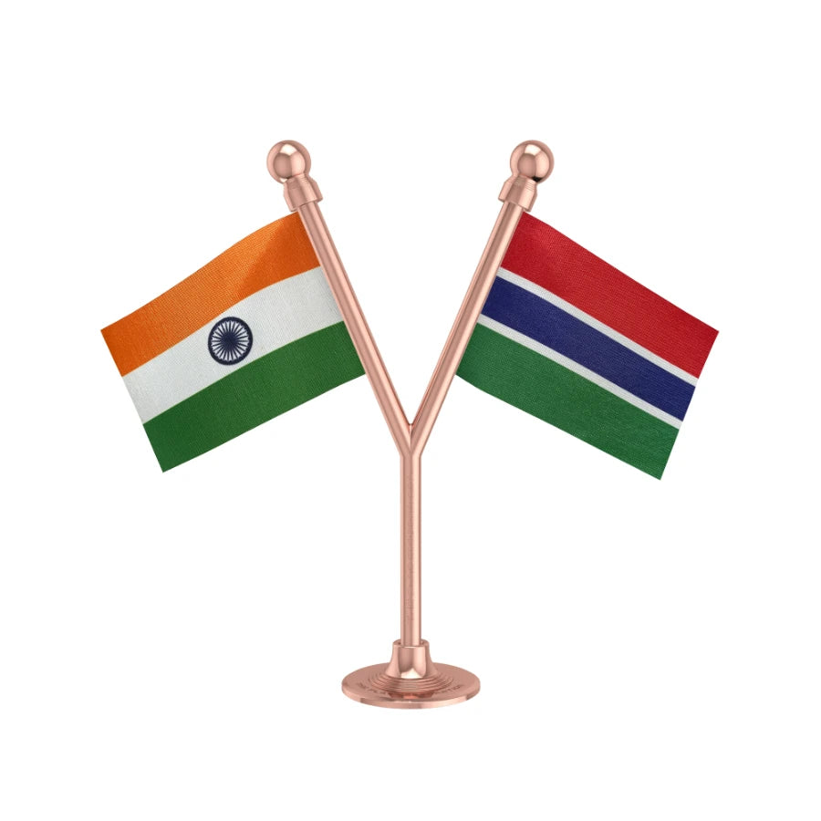 India & Gambia Dual Car Dashboard Flag of 2in x 3in With A Plastic Base