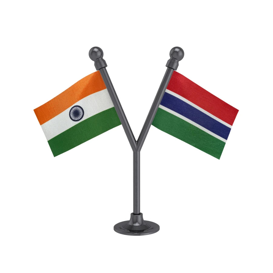India & Gambia Dual Car Dashboard Flag of 2in x 3in With A Plastic Base