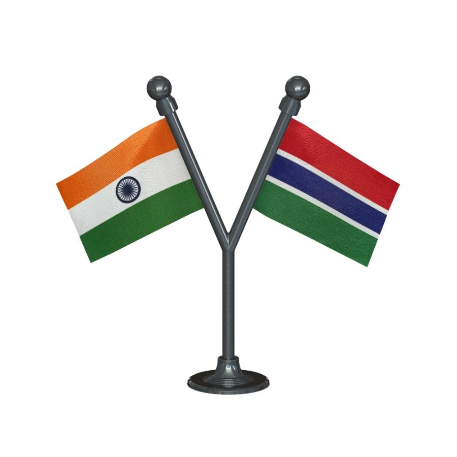 India & Gambia Dual Car Dashboard Flag of 2in x 3in With A Plastic Base