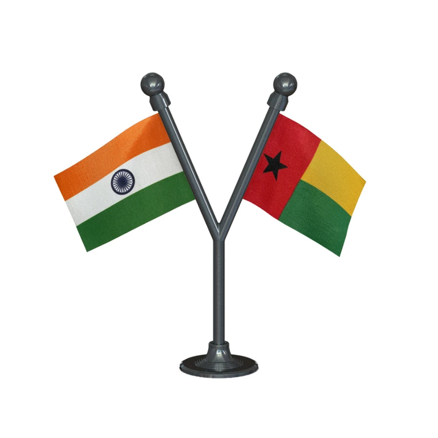 India &  Guinea-Bissau Dual Car Dashboard Flag of 2in x 3in With A Plastic Base
