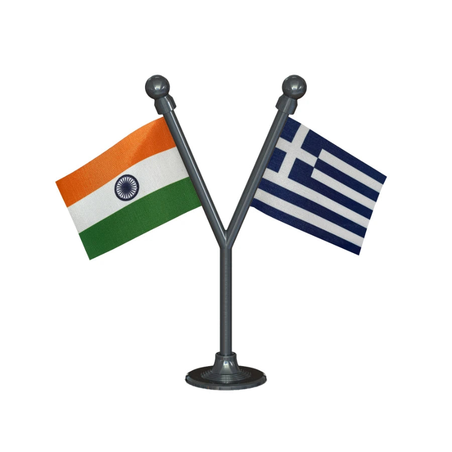 India & Greece Dual Car Dashboard Flag of 2in x 3in With A Plastic Base