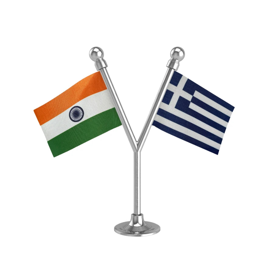 India & Greece Dual Car Dashboard Flag of 2in x 3in With A Plastic Base