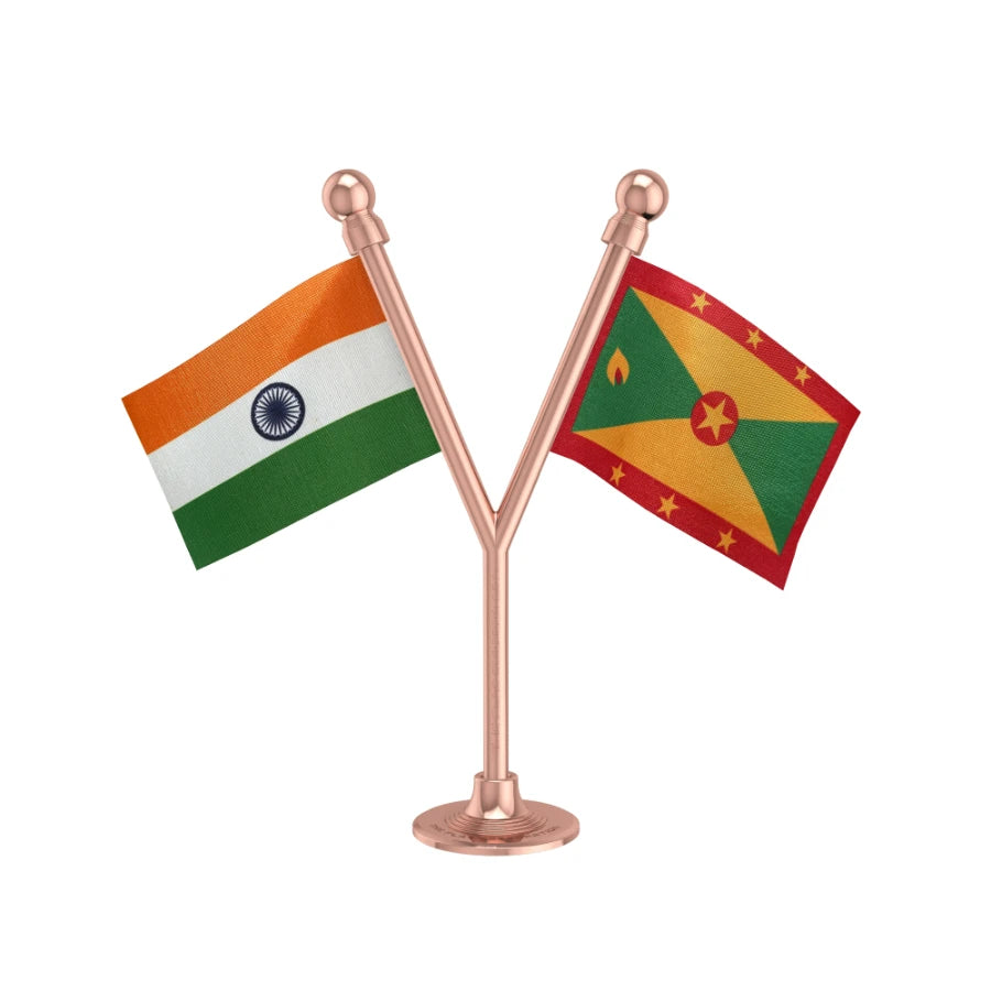 India & Grenada Dual Car Dashboard Flag of 2in x 3in With A Plastic Base