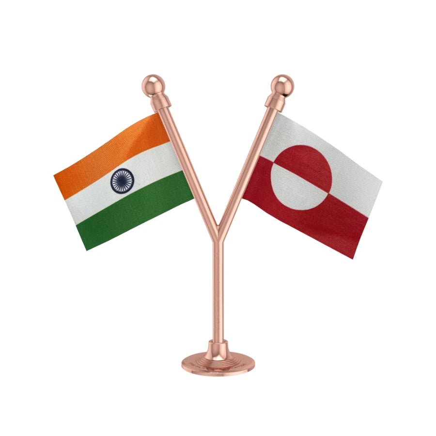 India & Greenland Dual Car Dashboard Flag of 2in x 3in With A Plastic Base