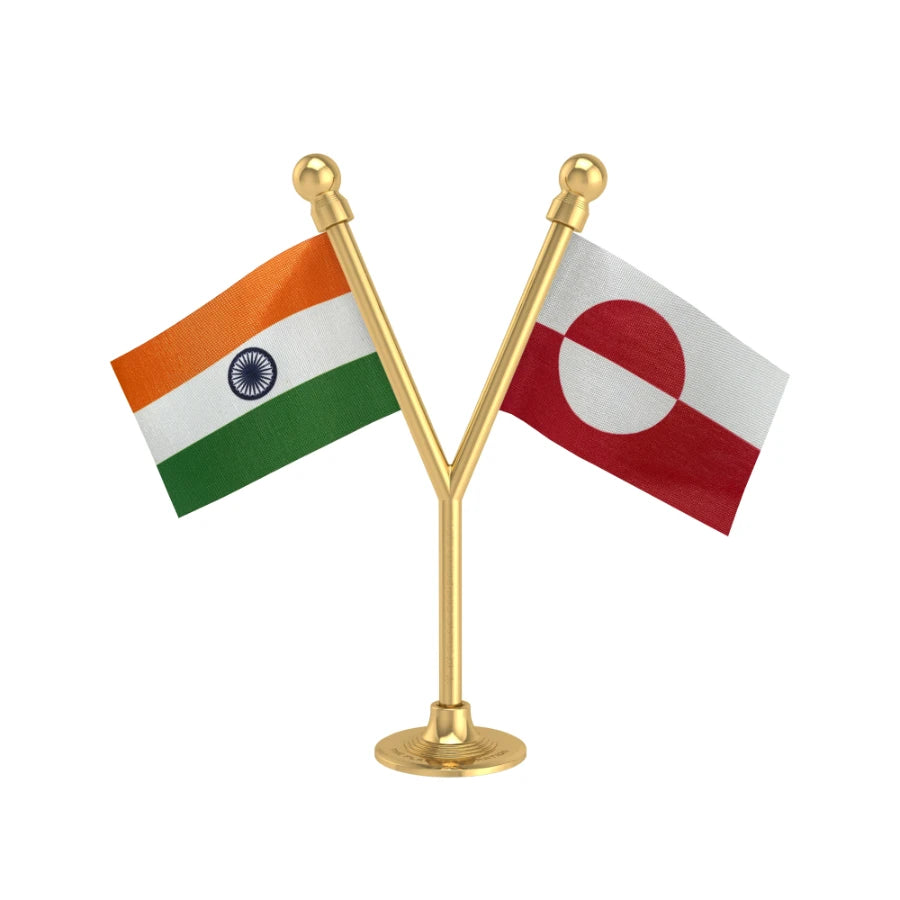 India & Greenland Dual Car Dashboard Flag of 2in x 3in With A Plastic Base