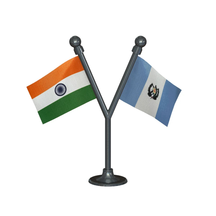 India & Guatemala Dual Car Dashboard Flag of 2in x 3in With A Plastic Base
