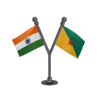 India & French Guiana Dual Car Dashboard Flag of 2in x 3in With A Plastic Base