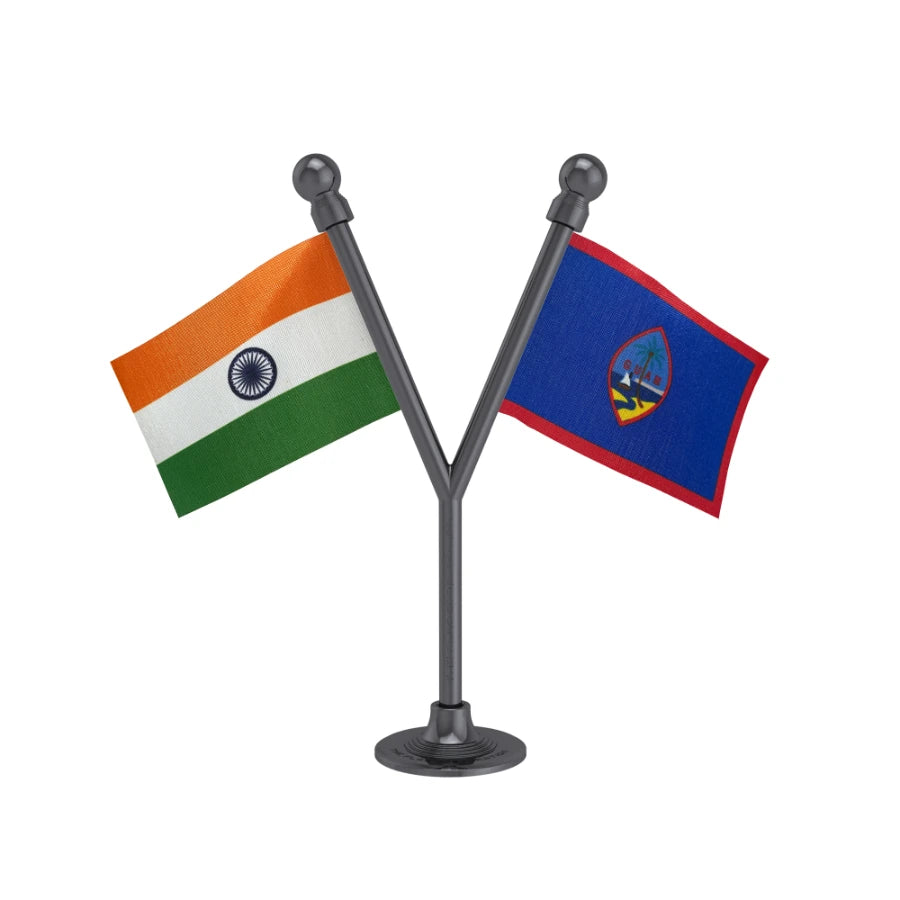 India & Guam Dual Car Dashboard Flag of 2in x 3in With A Plastic Base