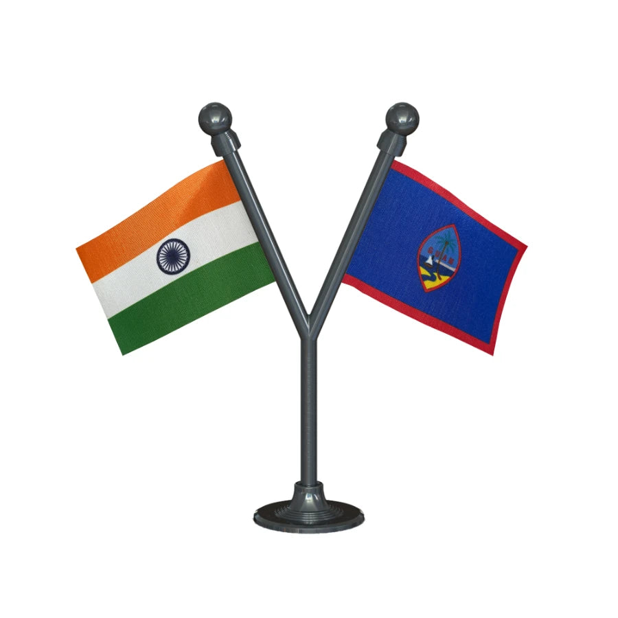 India & Guam Dual Car Dashboard Flag of 2in x 3in With A Plastic Base