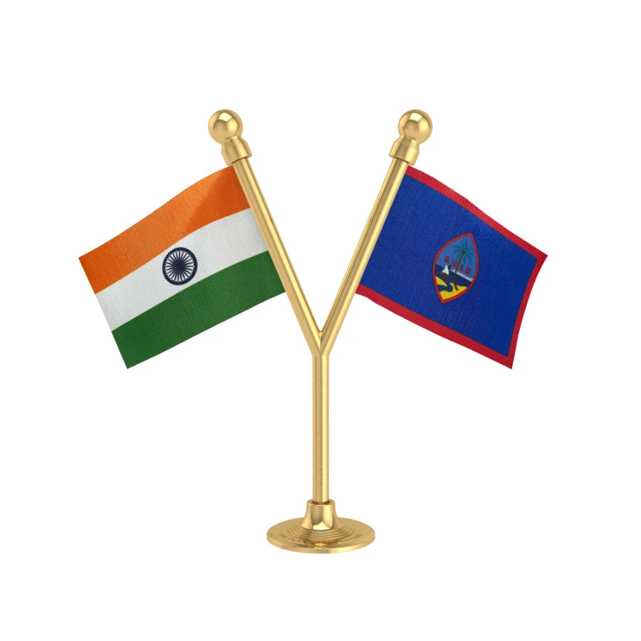 India & Guam Dual Car Dashboard Flag of 2in x 3in With A Plastic Base