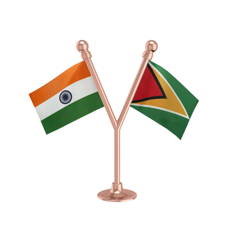 India & Guyana Dual Car Dashboard Flag of 2in x 3in With A Plastic Base