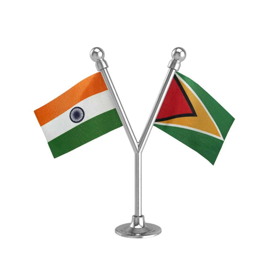 India & Guyana Dual Car Dashboard Flag of 2in x 3in With A Plastic Base
