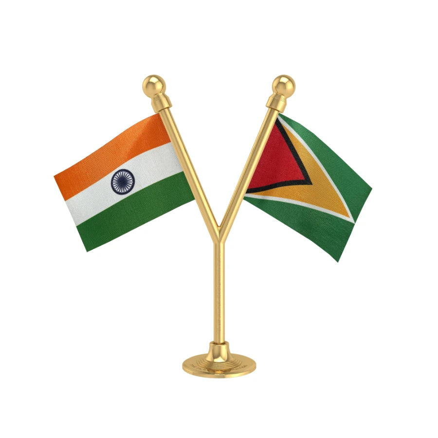 India & Guyana Dual Car Dashboard Flag of 2in x 3in With A Plastic Base