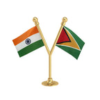India & Guyana Dual Car Dashboard Flag of 2in x 3in With A Plastic Base