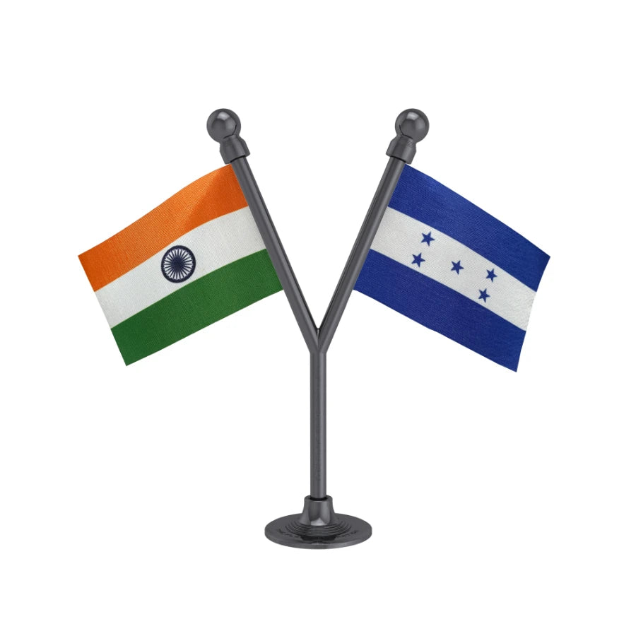 India & Honduras Dual Car Dashboard Flag of 2in x 3in With A Plastic Base