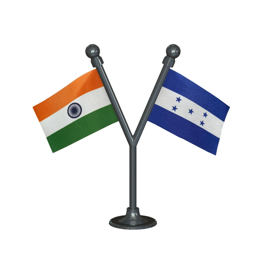 India & Honduras Dual Car Dashboard Flag of 2in x 3in With A Plastic Base