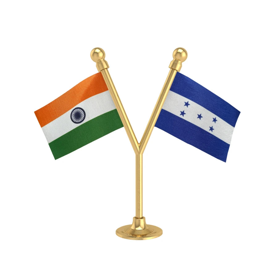 India & Honduras Dual Car Dashboard Flag of 2in x 3in With A Plastic Base