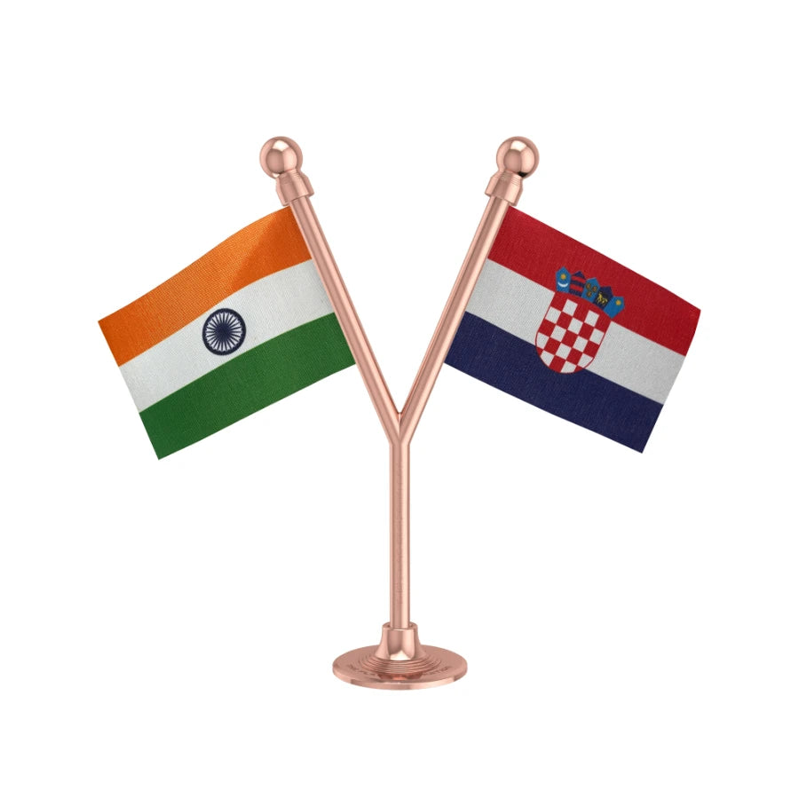 India &  Croatia Dual Car Dashboard Flag of 2in x 3in With A Plastic Base