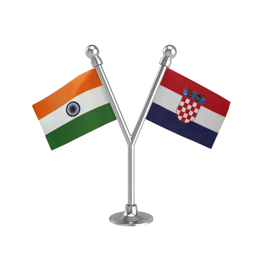 India &  Croatia Dual Car Dashboard Flag of 2in x 3in With A Plastic Base